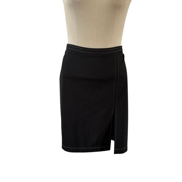 Express Dresses & Skirts - Vtg Y2K 2000s Black Mini Skirt Contrast Stitch Slit Sz 14 Fairy Grunge Skater